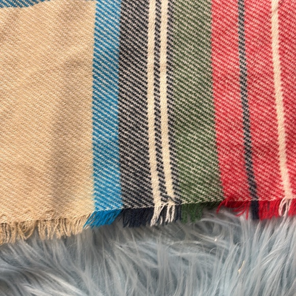 Nordstrom Plaid Infinity Scarf Turquoise Blue Tan Red - Picture 3 of 5